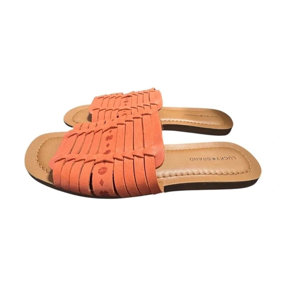 Lucky Brand Women’s Baneen Orange Leather Bohemian Slides Sandals 9M